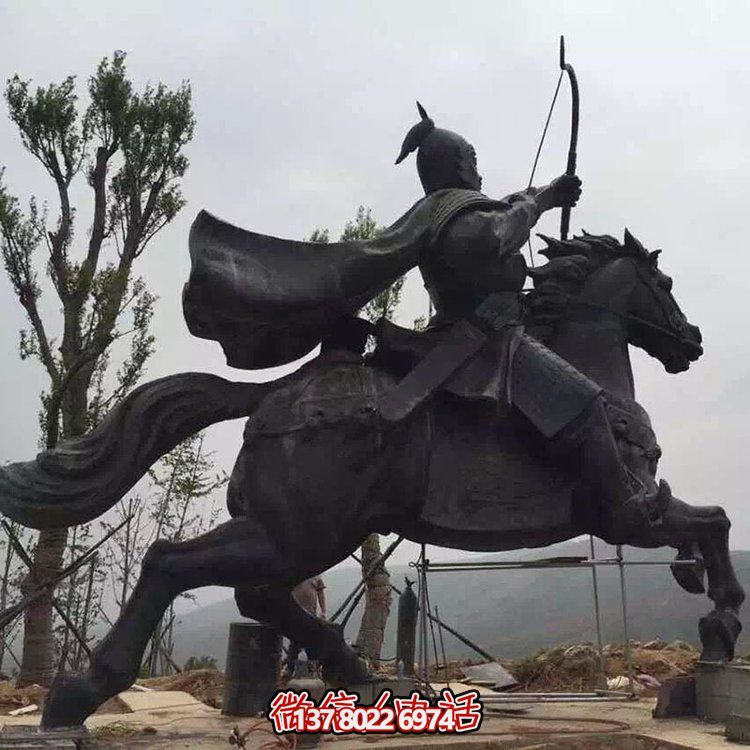 玻璃钢仿铜户外园林大型铜骑马射箭的人物景观摆件