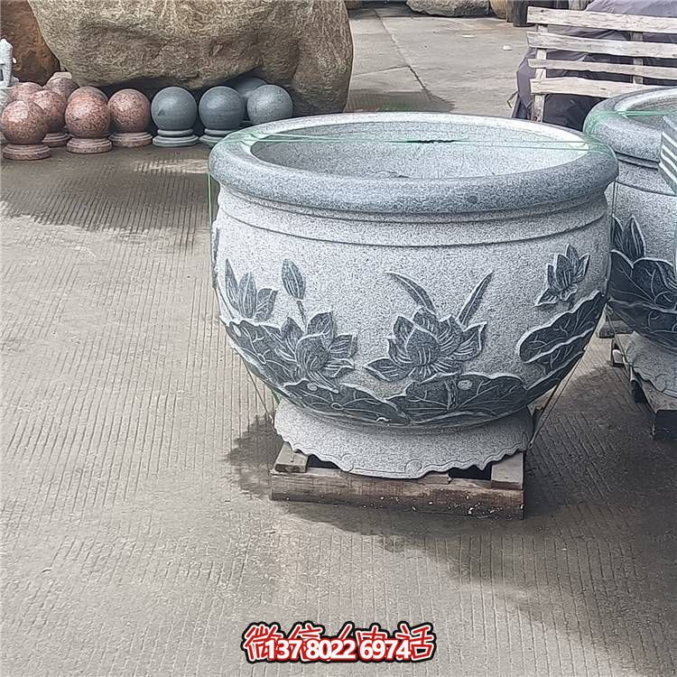 大理石雕刻鱼缸花盆荷花缸别墅园林摆件