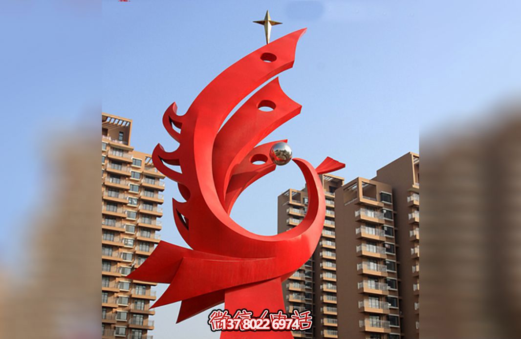城市创意抽象玻璃钢红色凤凰雕塑 城市创意抽象玻璃钢红色凤凰雕塑