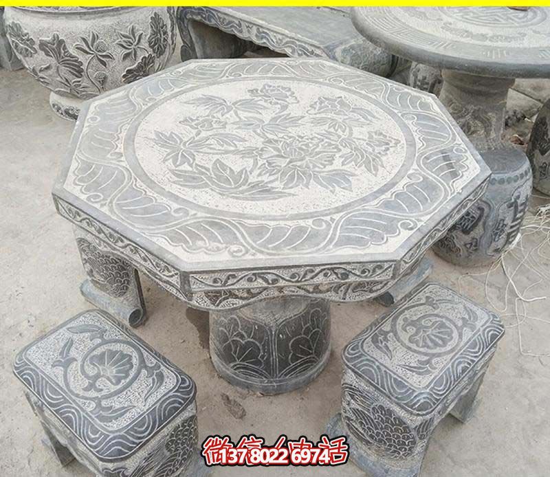 寺院景区摆放仿古八角大理石桌凳雕塑 寺院景区摆放仿古八角大理石桌凳雕塑