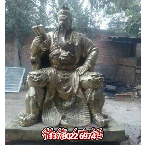 仿铜园林景观创意看书的关公摆件