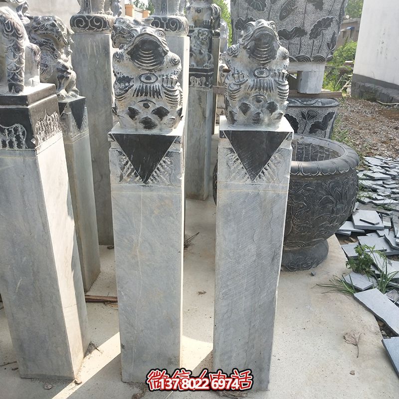 金蟾招财中式庭院景观摆放大理石拴马柱 金蟾招财中式庭院景观摆放大理石拴马柱