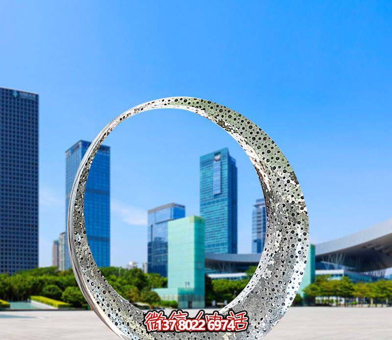 公园创意不锈钢镂空城市抽象圆环雕塑