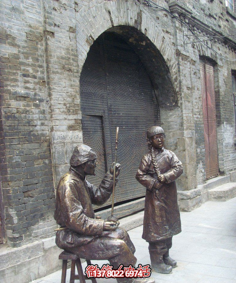 步行街胡同铜雕唱歌拉二胡雕塑 步行街胡同铜雕唱歌拉二胡雕塑