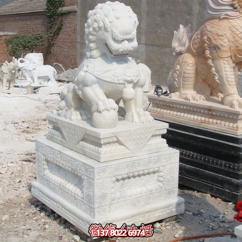 庭院汉白玉石雕招财狮子雕塑 庭院汉白玉石雕招财狮子雕塑