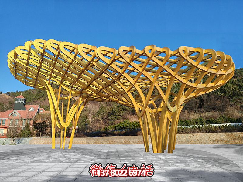 抽象不锈钢鸟巢雕塑