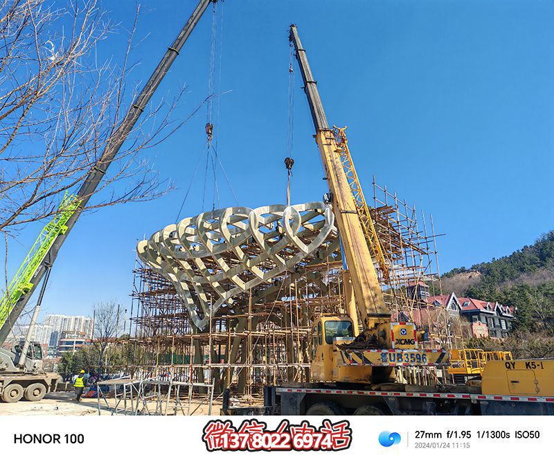 不锈钢鸟巢吊装安装现场